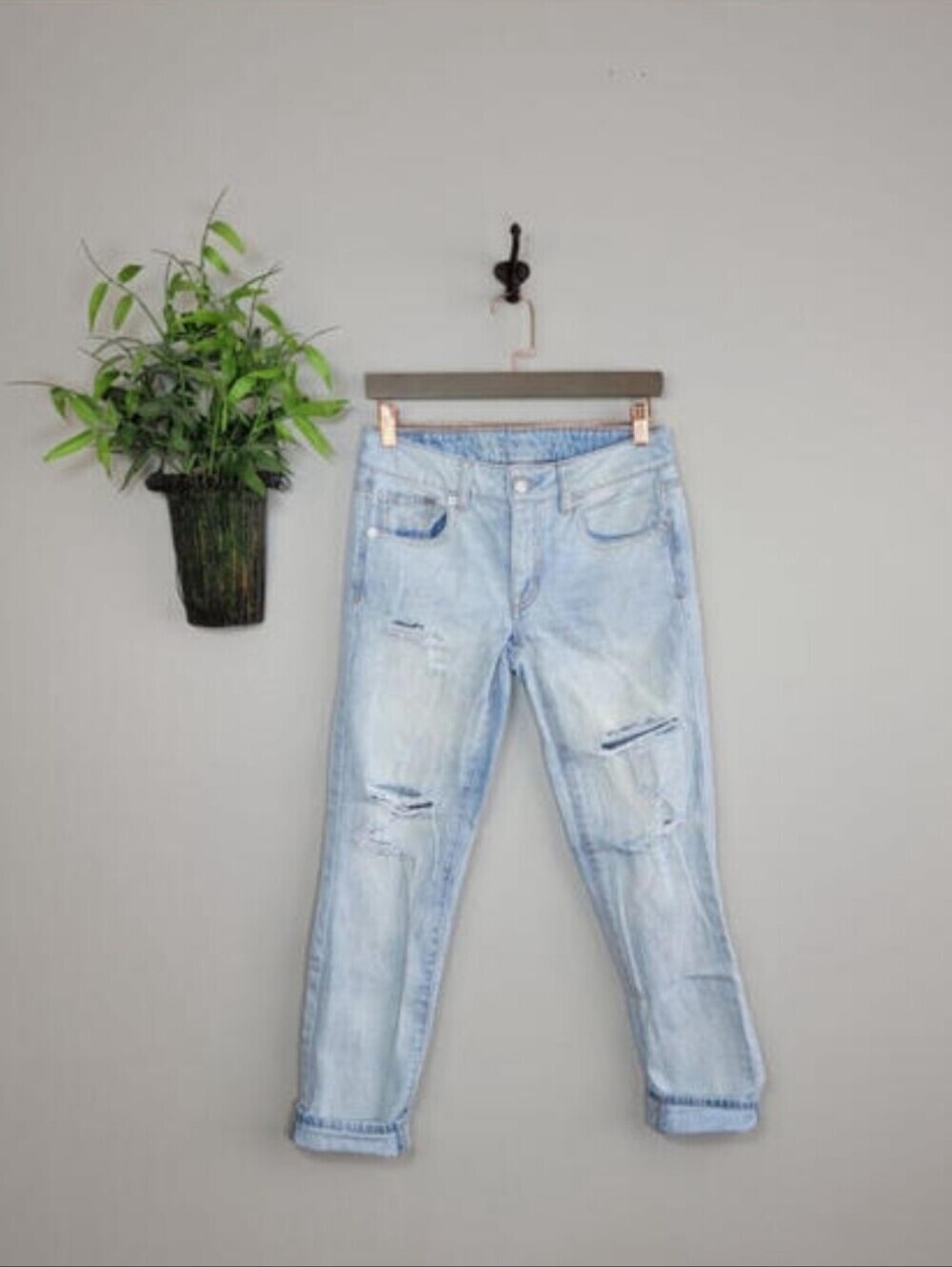 AE 0 American Eagle Boy Crop Boyfriend Jeans Y2K Distressed Light Blue Low Rise